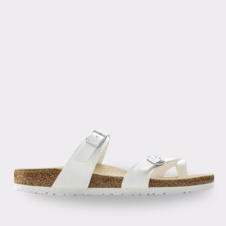 BIRKENSTOCK WOMENS MAYARI PATENT WHITE BIRKO FLOR REGULAR